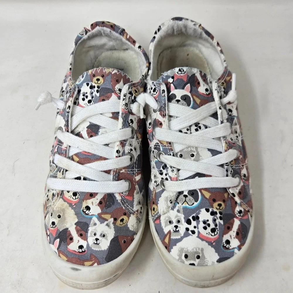 Isaac Mizrahi Reesa Dog Print Slip On Sneakers Women 8M Canvas Low Top Shoes